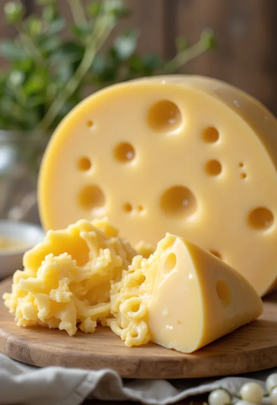 木製のカッティングボード上のスライスされたトラピストチーズ