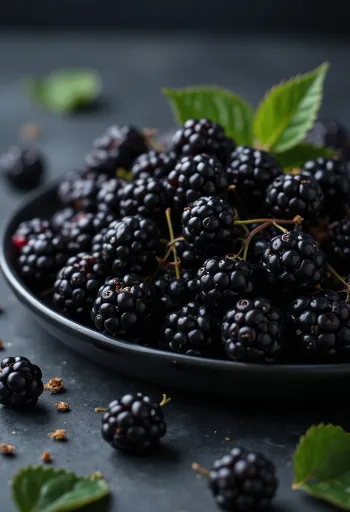 濃い色の新鮮なワイルドブラックベリー、カットされたものと丸ごとのもの