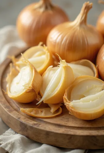 ラスティックな表面上の丸ごとおよびスライスされた赤玉ねぎ