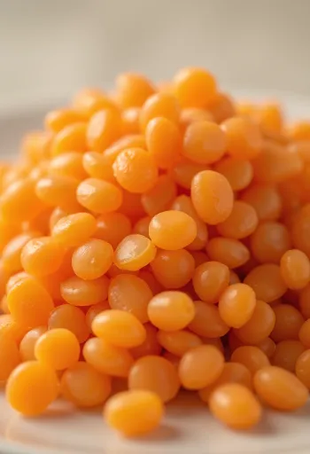 木製の表面に置かれた陶器のボウルに入った赤レンズ豆、ラスティックなキッチン