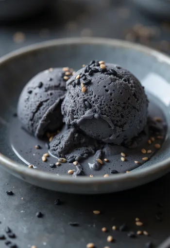 盛り付けられた黒ゴマアイスクリーム