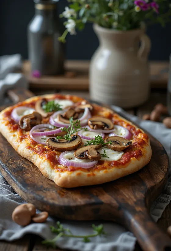 トナカイ肉と赤玉ねぎを乗せたサワークリームベースのフィンランド風ピザ