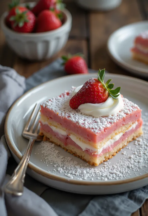 クリームとイチゴを乗せたスポンジケーキのカット