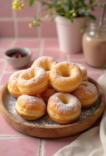 バルカン風ドーナツ、クロフネ。粉砂糖またはジャム添え