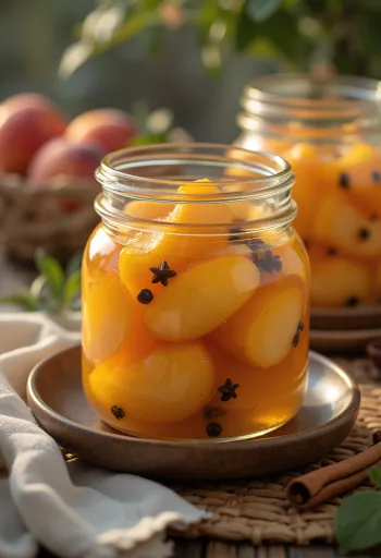 ガラス瓶に入った桃のピクルス
