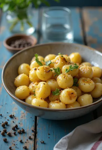 盛り付けられたローストガーリックニョッキ