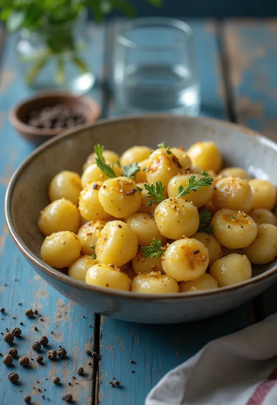 盛り付けられたローストガーリックニョッキ