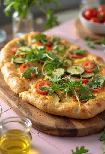 春野菜とルッコラのフォカッチャの盛り付け