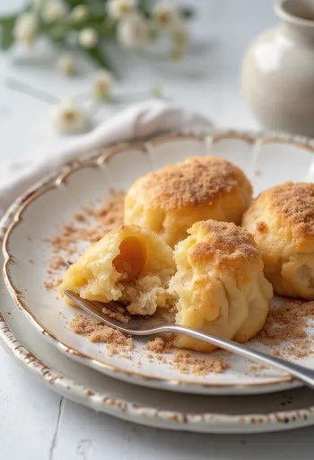 シナモンシュガーとパン粉をまぶした作りたてのプラムダンプリング