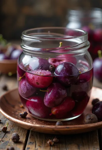 ガラス瓶に入ったプラムのピクルス