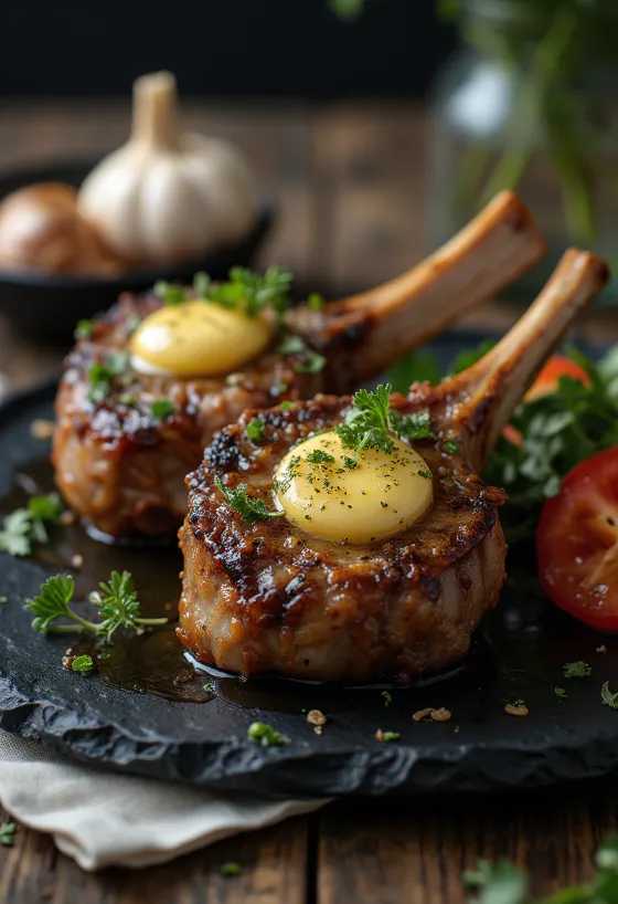 盛り付けられたラムチョップのグリル