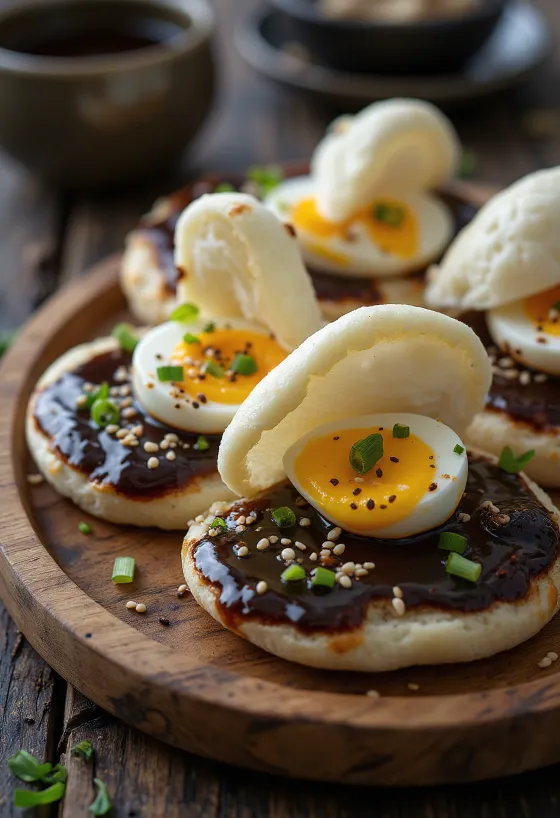 味噌だれ焼きナスを挟んだ米ナスの味噌田楽バオ