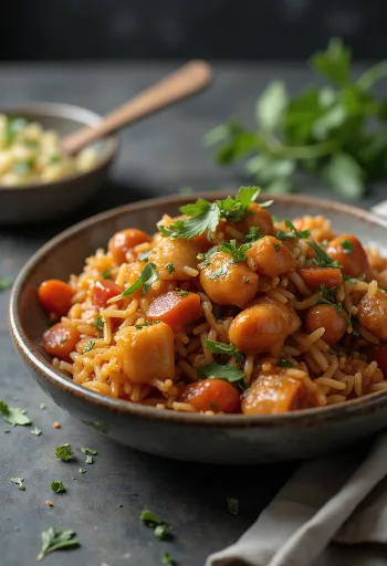 クラシック・ジャンバラヤ、スパイシーな鶏肉とソーセージのライス料理