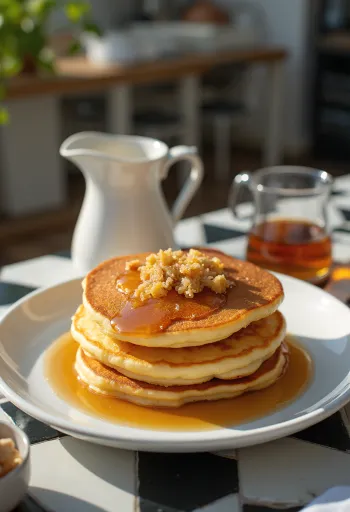 盛り付けられたメープルシロップパンケーキ