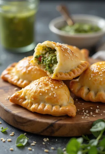 モッツァレラとハーブのフィリング入りペストのエンパナーダ