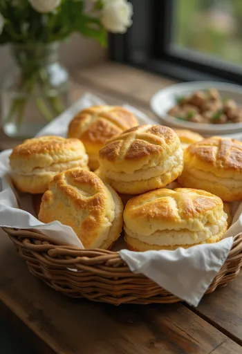 きつね色に焼きあがった柔らかいカッテージチーズのポガチャ、上にカリカリのチーズ層がある