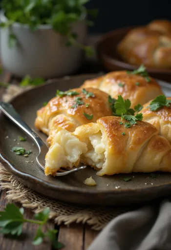 きつね色に焼けた羊乳カッテージチーズのエンパナーダ