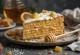 クリームの層とケーキクラムで飾られたロシア風ハニーケーキ