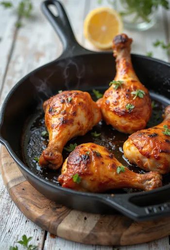 スパイシーな味付けのローストチキンレッグ、新鮮な野菜添え。