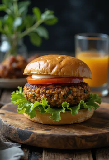 新鮮な野菜を添えたレンズ豆バーガー