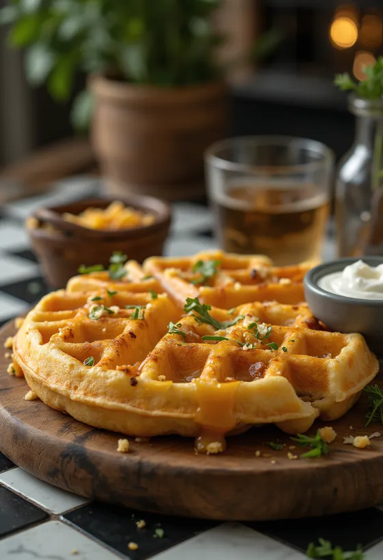 盛り付けられたガーリックワッフル