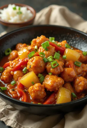 ジャスミンライスを添えた酢豚（鶏肉）