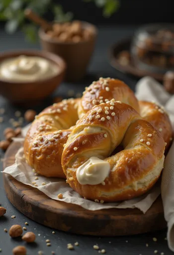 盛り付けられたヘーゼルナッツクリームのプレッツェル