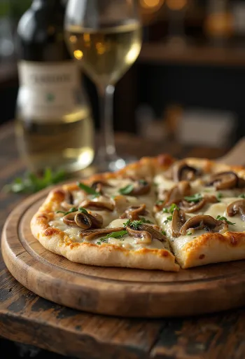 新鮮なポルチーニ茸とモッツァレラチーズのピザ