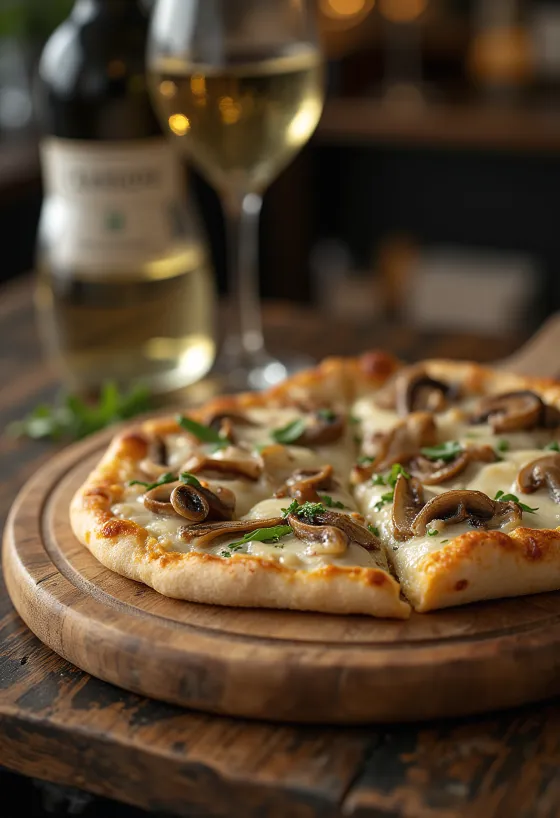 新鮮なポルチーニ茸とモッツァレラチーズのピザ