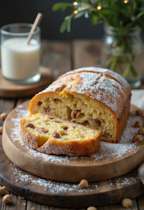 盛り付けられたクリスピーヘーゼルナッツのシュトーレン