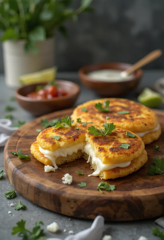 チーズとチキンを詰めたベネズエラとコロンビアのアレパ