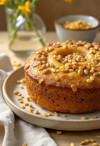 盛り付けられたひまわりの種のケーキ