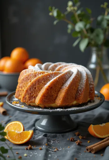 盛り付けられたオレンジとシナモンのクグロフ