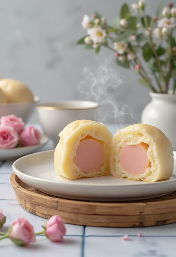 盛り付けられたローズウォーターとマジパンのバオバン