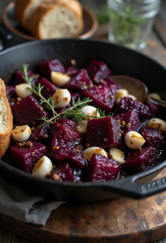 盛り付けられたビーツのロースト（ガーリック風味）