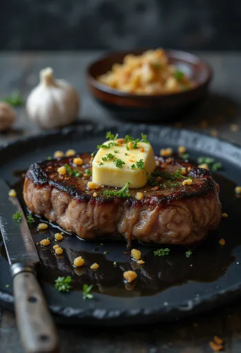 新鮮なサラダとフライドポテトを添えた牛ステーキのグリル