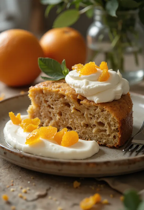 美しく飾られたオレンジと栗のケーキ