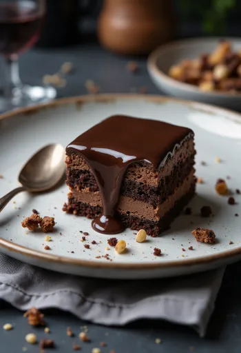 白い皿に乗ったリゴ・ヤンチのチョコレートケーキ