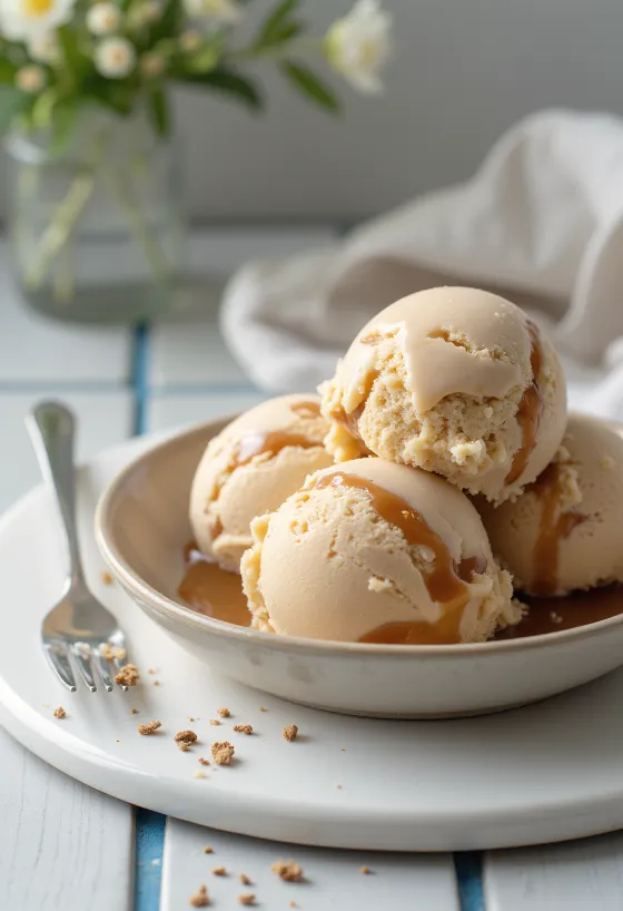 盛り付けられたコーヒーキャラメルアイスクリーム