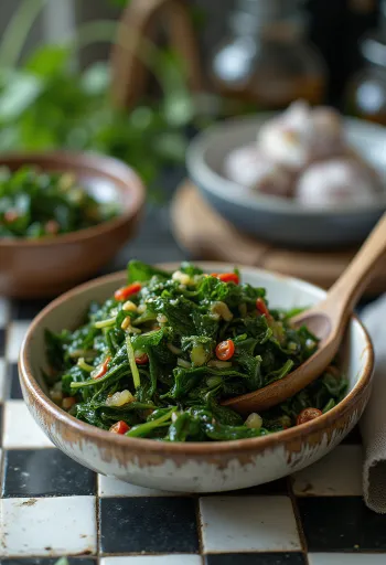 瓶に入ったほうれん草のピリ辛ピクルス