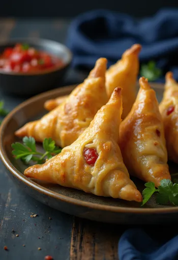 盛り付けられたチリチキンサモサ