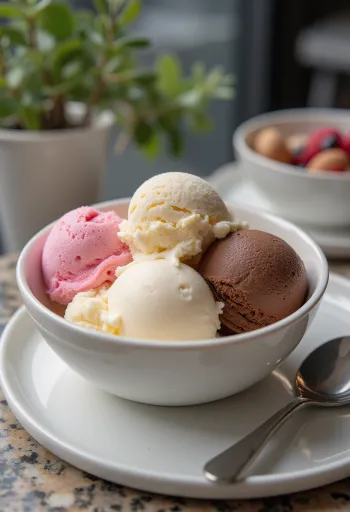 盛り付けられたナポリタン・アイスクリーム