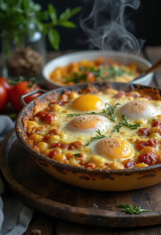 盛り付けられたヴィーガン・ナスのムサカ