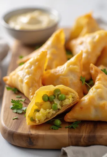 盛り付けられたカリフラワーとグリーンピースのサモサ