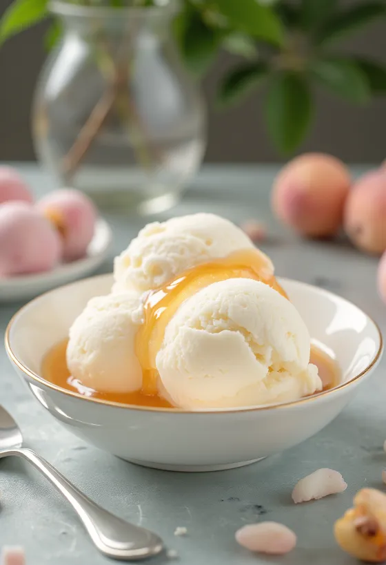 新鮮なライチを添えたライチヨーグルトアイスクリーム