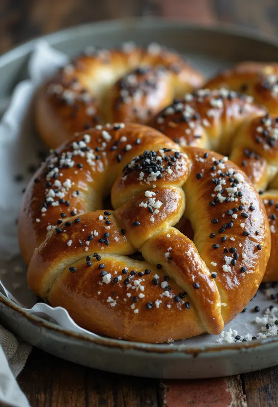 焼きたてのポピーシードプレッツェル