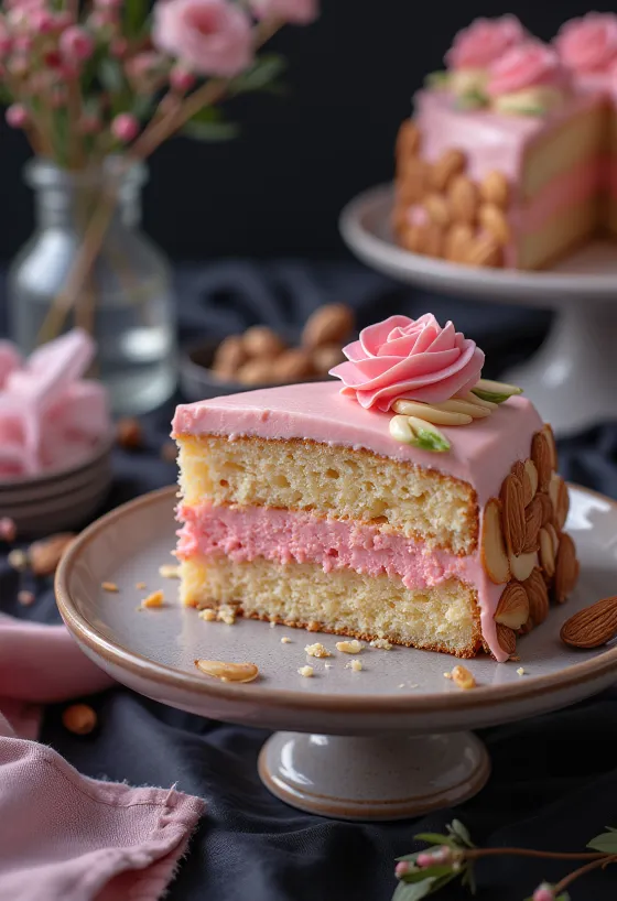 スライスされたアーモンドとパンチのケーキ