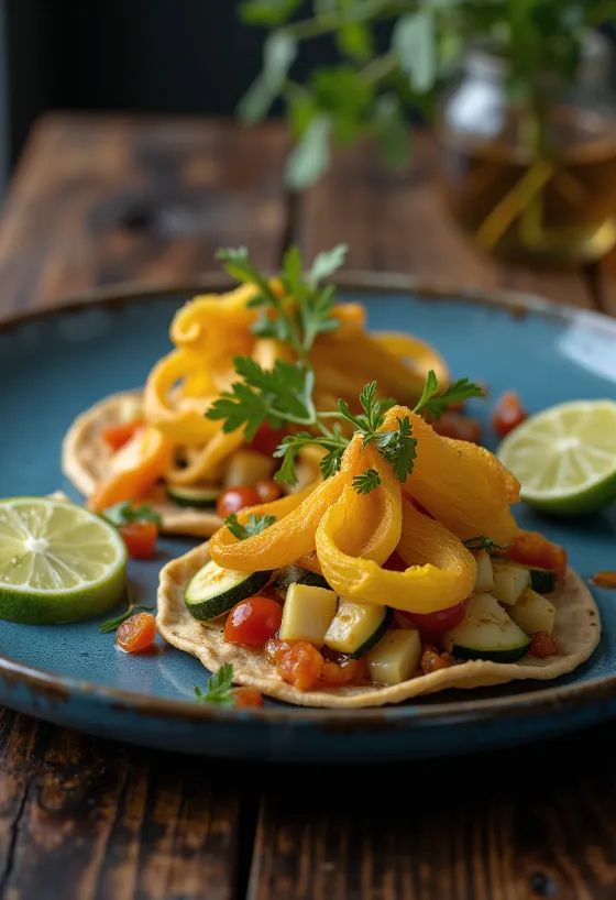 盛り付けられた花ズッキーニのタコス