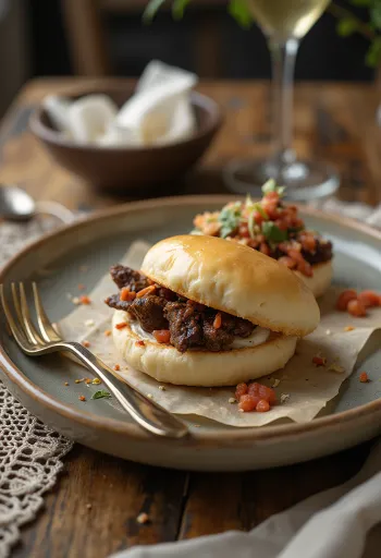蒸したての焼き牛肉入りバオ、シンプルな盛り付け