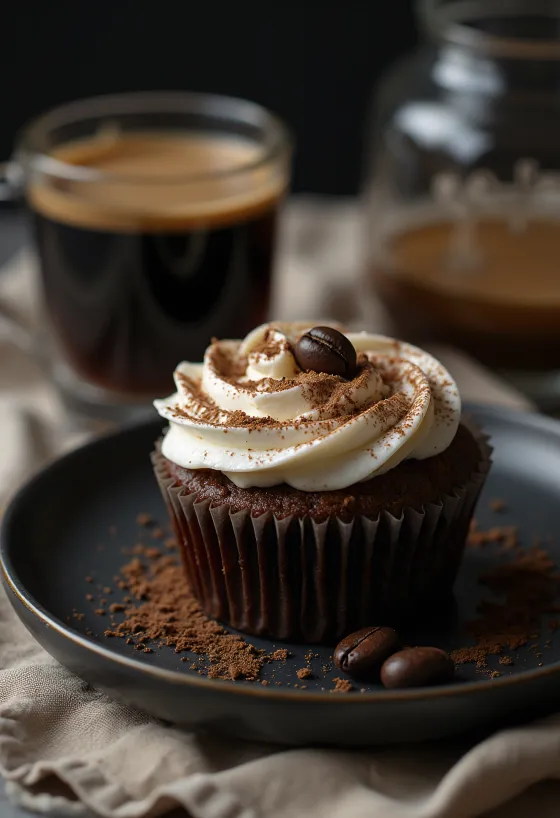 マスカルポーネクリームを添えたコーヒーカップケーキ